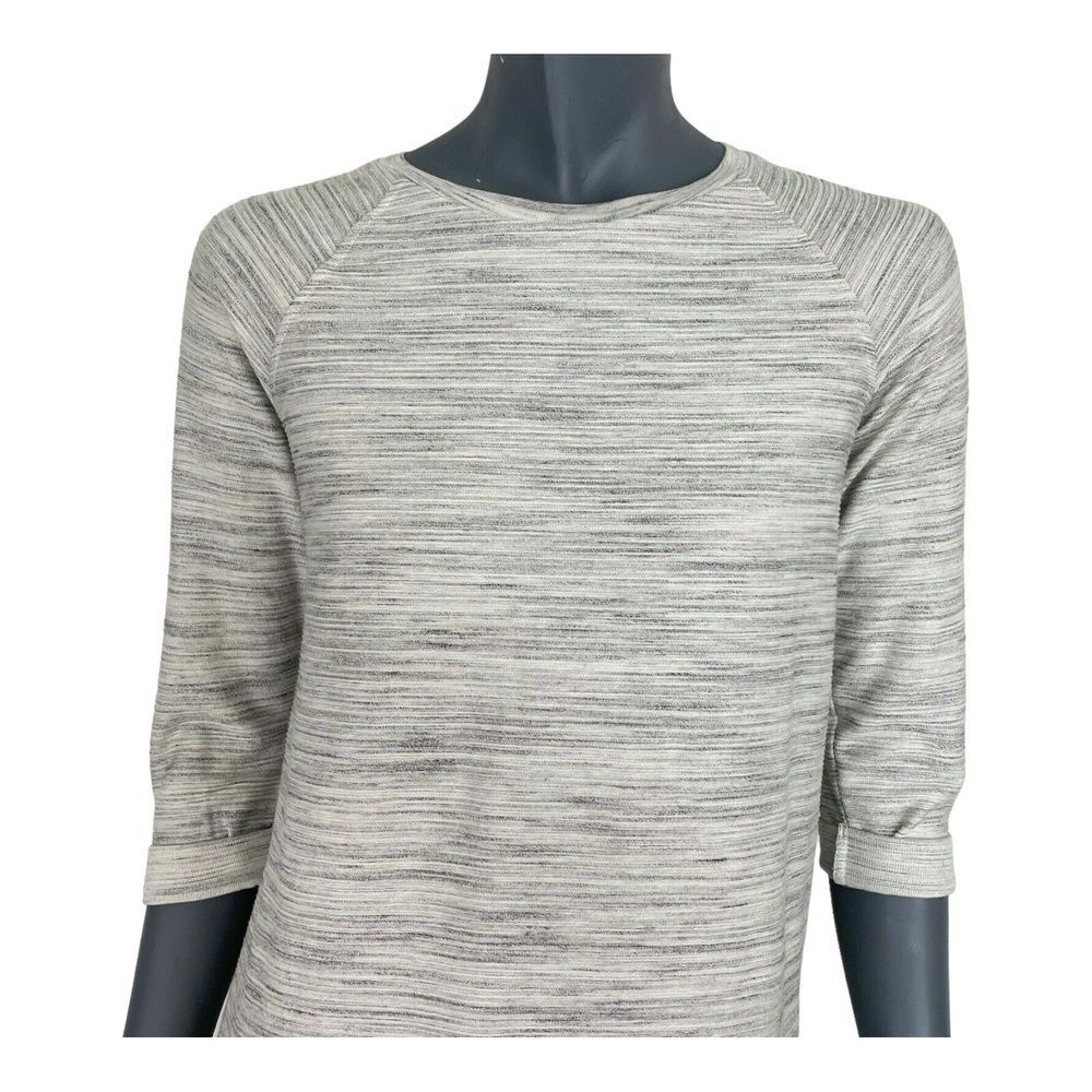 TopShop Womens Knit Top Gray Crew Neck Heathered Half Sleeves Tunic Zip Casual 2 - Picture 3 of 7